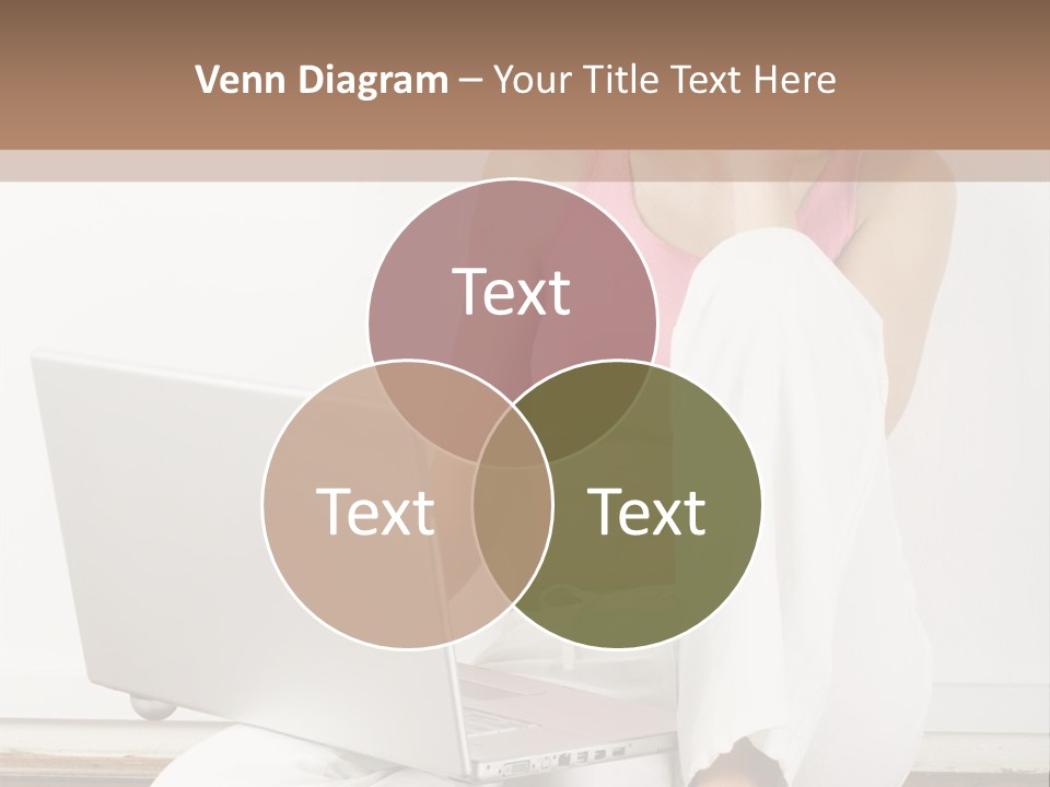 A Pretty Young Woman Sitting On Wooden Floor With Laptop And Mobile Phone PowerPoint Template