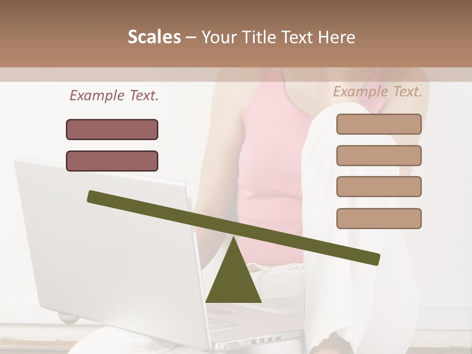 A Pretty Young Woman Sitting On Wooden Floor With Laptop And Mobile Phone PowerPoint Template