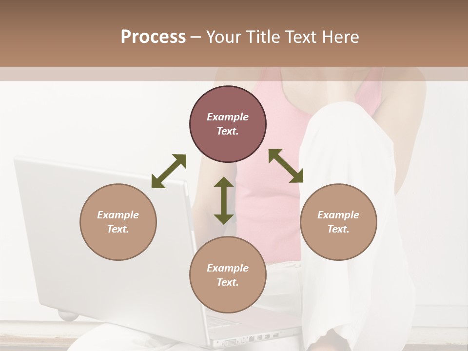 A Pretty Young Woman Sitting On Wooden Floor With Laptop And Mobile Phone PowerPoint Template