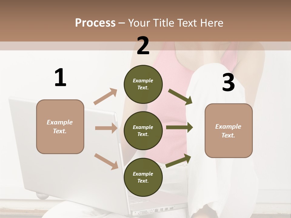 A Pretty Young Woman Sitting On Wooden Floor With Laptop And Mobile Phone PowerPoint Template