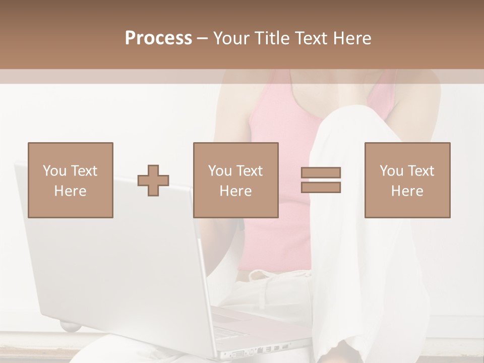 A Pretty Young Woman Sitting On Wooden Floor With Laptop And Mobile Phone PowerPoint Template