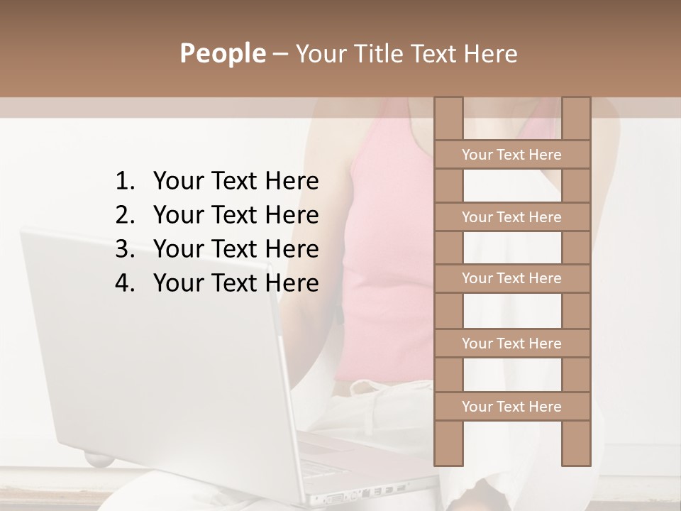 A Pretty Young Woman Sitting On Wooden Floor With Laptop And Mobile Phone PowerPoint Template