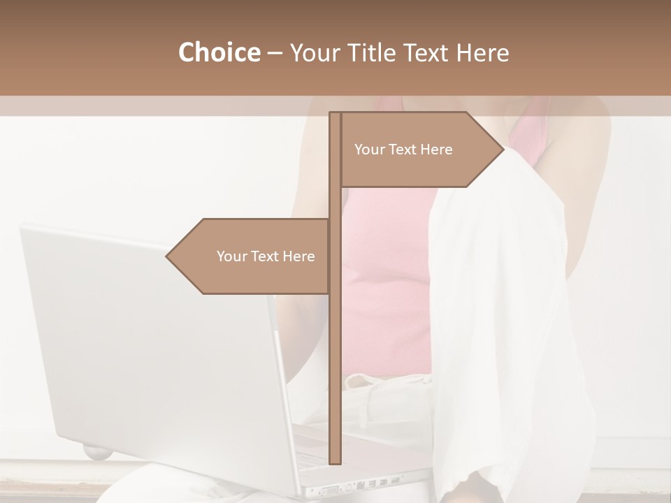 A Pretty Young Woman Sitting On Wooden Floor With Laptop And Mobile Phone PowerPoint Template