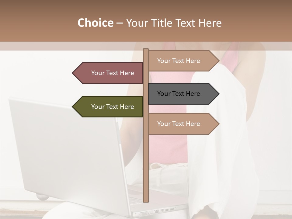 A Pretty Young Woman Sitting On Wooden Floor With Laptop And Mobile Phone PowerPoint Template