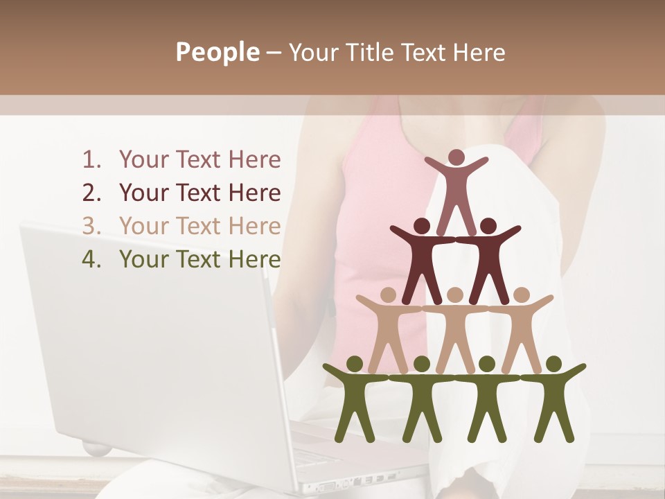 A Pretty Young Woman Sitting On Wooden Floor With Laptop And Mobile Phone PowerPoint Template