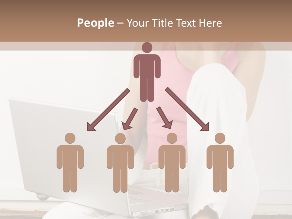 A Pretty Young Woman Sitting On Wooden Floor With Laptop And Mobile Phone PowerPoint Template