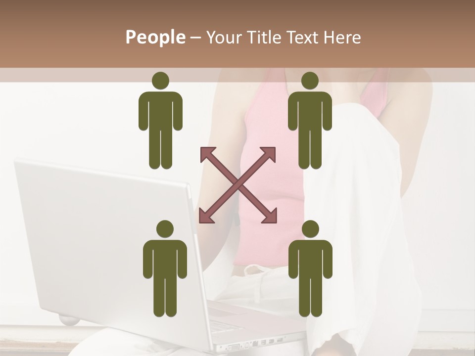 A Pretty Young Woman Sitting On Wooden Floor With Laptop And Mobile Phone PowerPoint Template