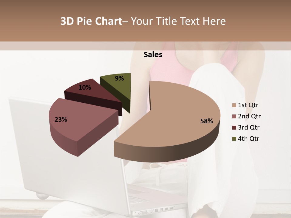 A Pretty Young Woman Sitting On Wooden Floor With Laptop And Mobile Phone PowerPoint Template