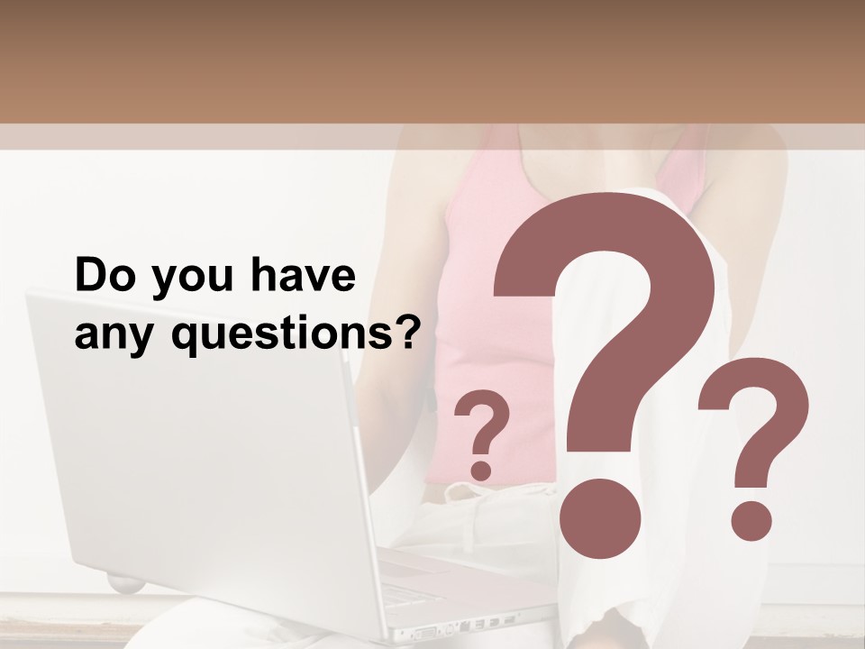 A Pretty Young Woman Sitting On Wooden Floor With Laptop And Mobile Phone PowerPoint Template