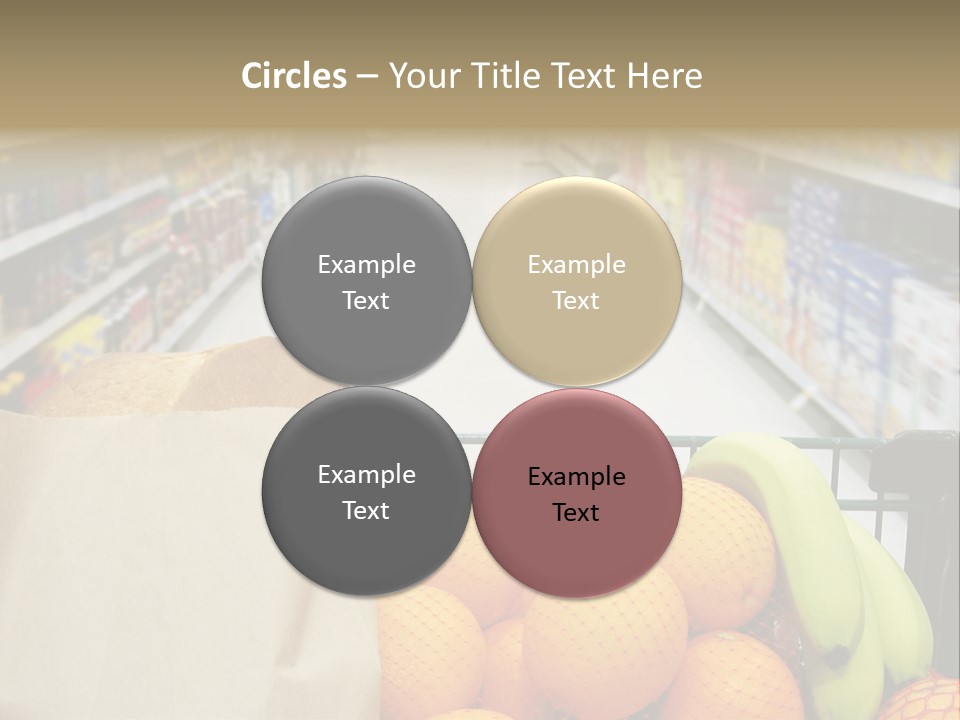 Grocery Cart Loaded With Fresh Fruit And Bread Moving Through The Aisle. PowerPoint Template