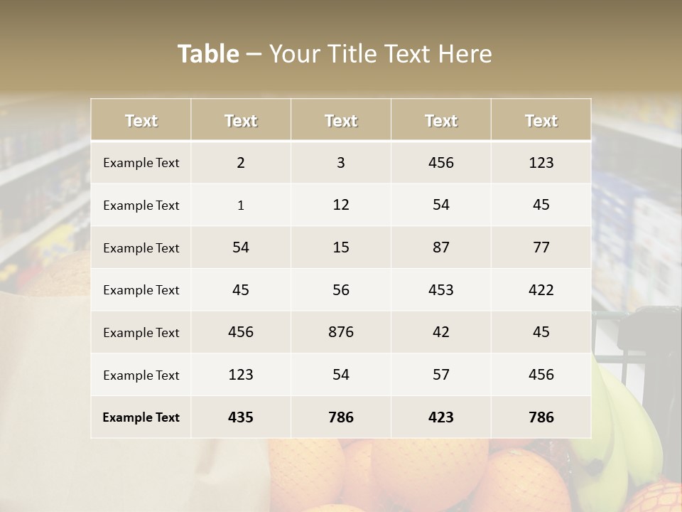 Grocery Cart Loaded With Fresh Fruit And Bread Moving Through The Aisle. PowerPoint Template