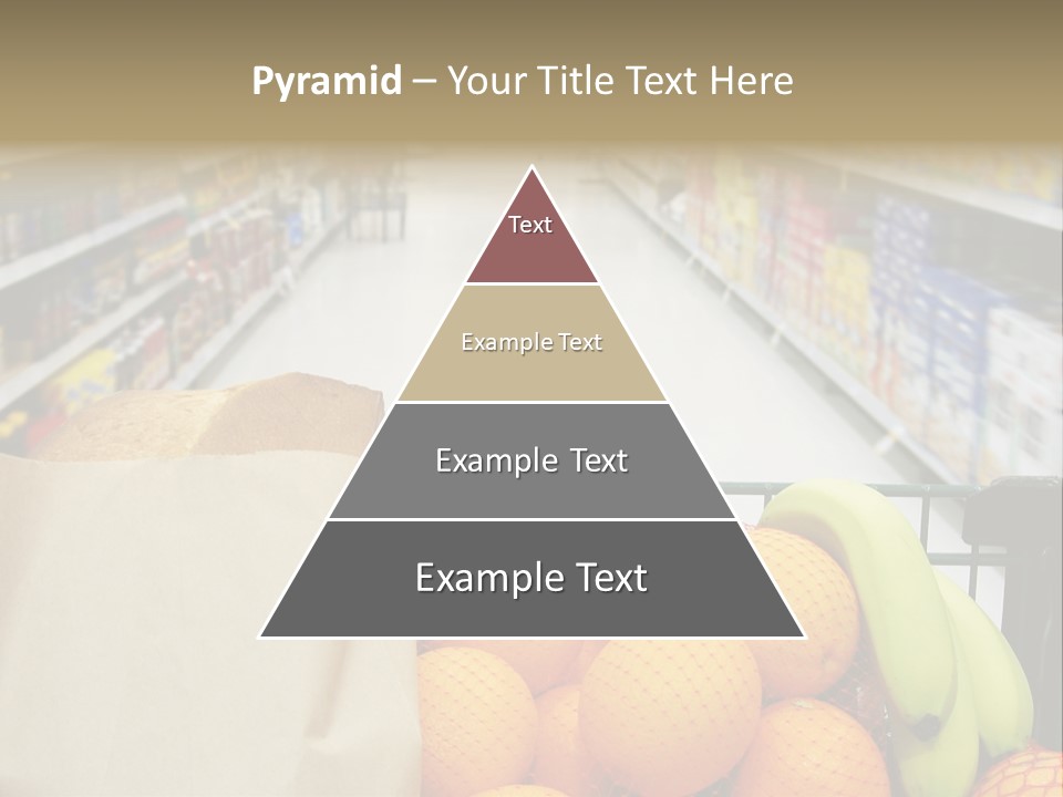 Grocery Cart Loaded With Fresh Fruit And Bread Moving Through The Aisle. PowerPoint Template