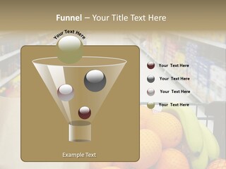 Grocery Cart Loaded With Fresh Fruit And Bread Moving Through The Aisle. PowerPoint Template