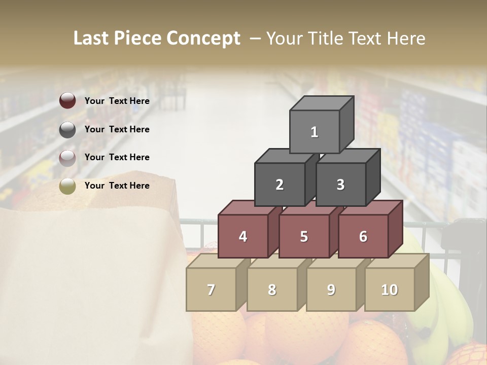 Grocery Cart Loaded With Fresh Fruit And Bread Moving Through The Aisle. PowerPoint Template