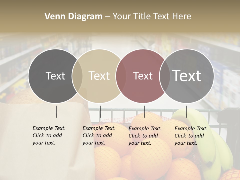 Grocery Cart Loaded With Fresh Fruit And Bread Moving Through The Aisle. PowerPoint Template
