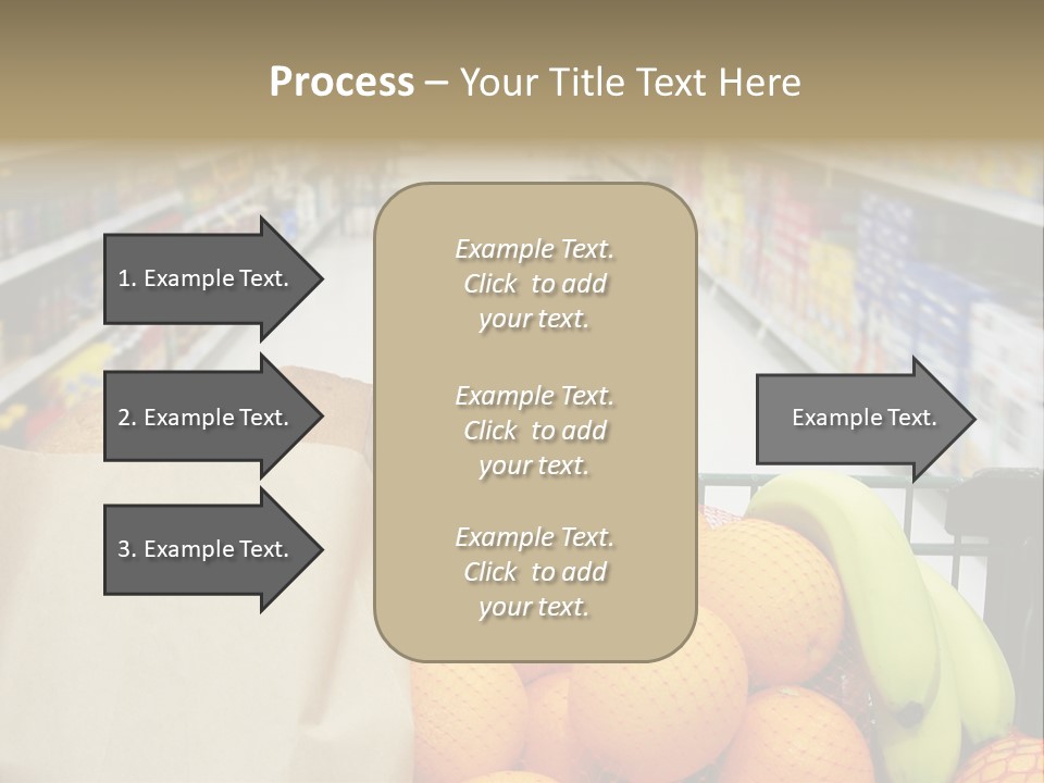 Grocery Cart Loaded With Fresh Fruit And Bread Moving Through The Aisle. PowerPoint Template