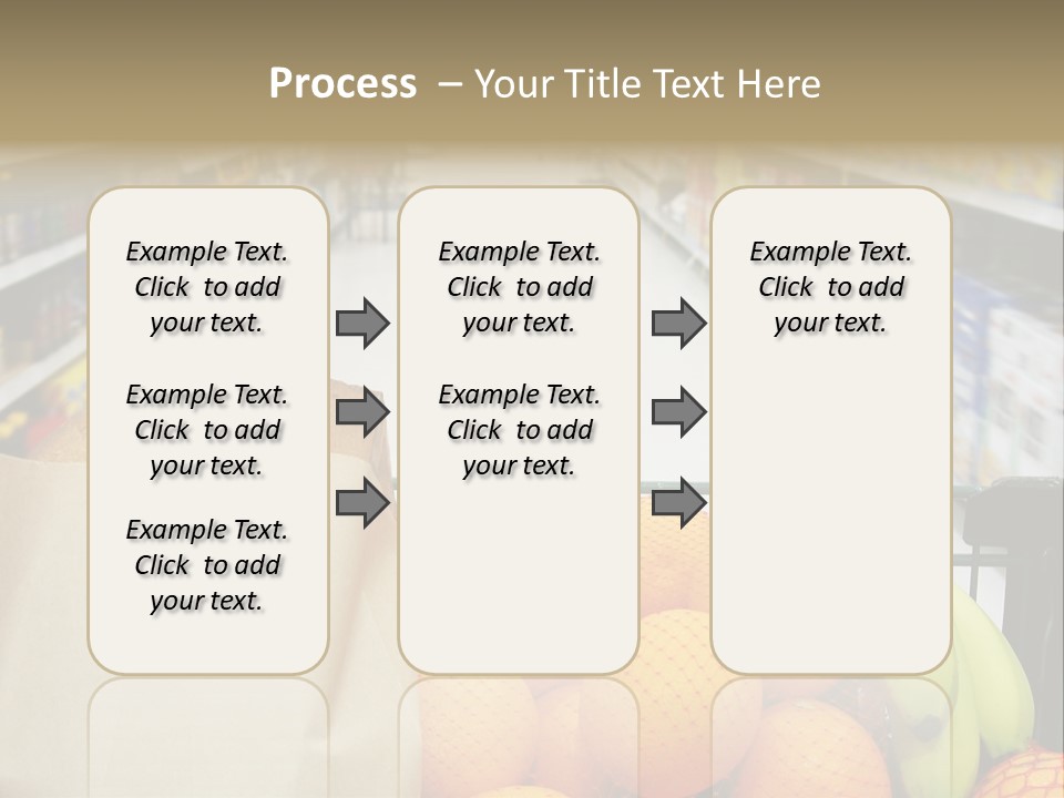 Grocery Cart Loaded With Fresh Fruit And Bread Moving Through The Aisle. PowerPoint Template