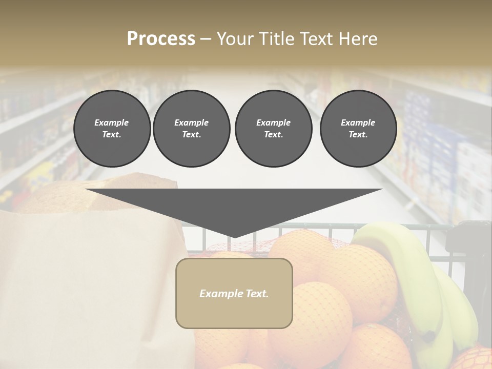 Grocery Cart Loaded With Fresh Fruit And Bread Moving Through The Aisle. PowerPoint Template
