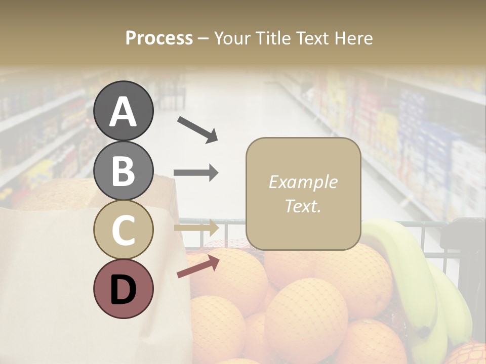 Grocery Cart Loaded With Fresh Fruit And Bread Moving Through The Aisle. PowerPoint Template