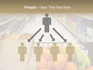 Grocery Cart Loaded With Fresh Fruit And Bread Moving Through The Aisle. PowerPoint Template