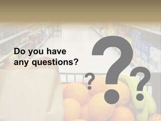 Grocery Cart Loaded With Fresh Fruit And Bread Moving Through The Aisle. PowerPoint Template