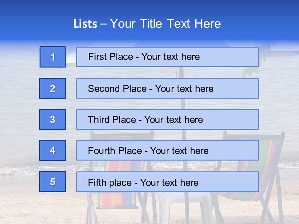 Two Beach Chairs Under An Umbrella On The Beach PowerPoint Template