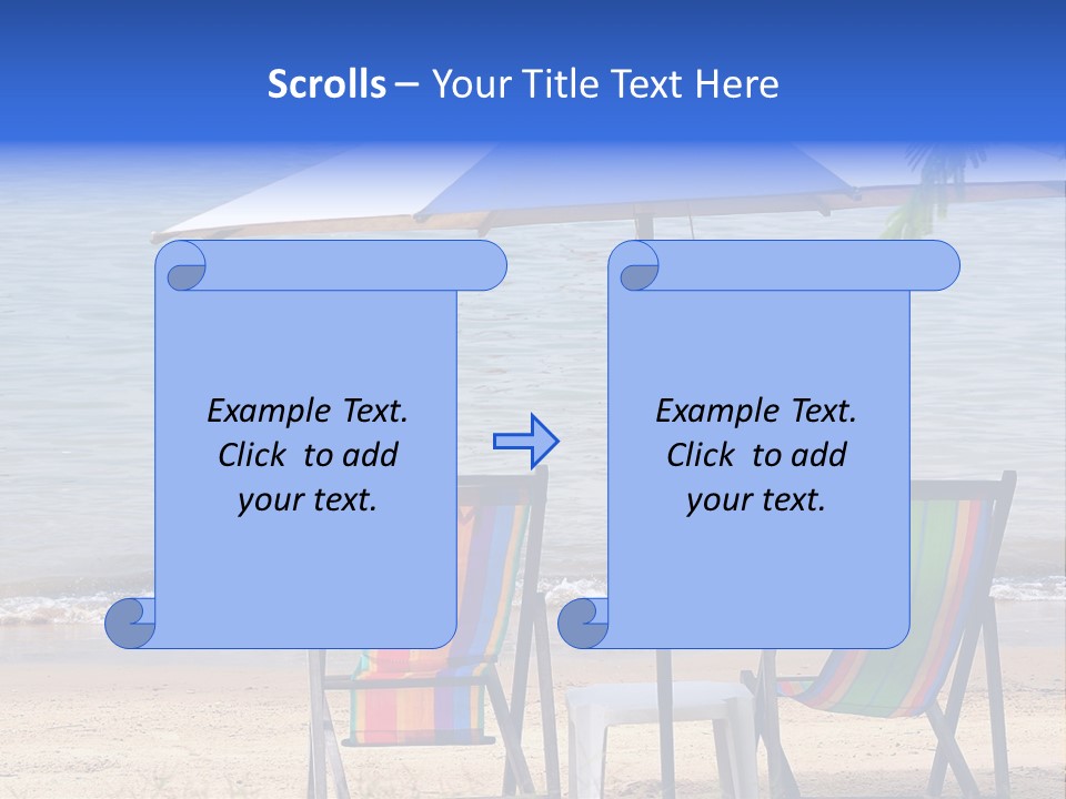 Two Beach Chairs Under An Umbrella On The Beach PowerPoint Template