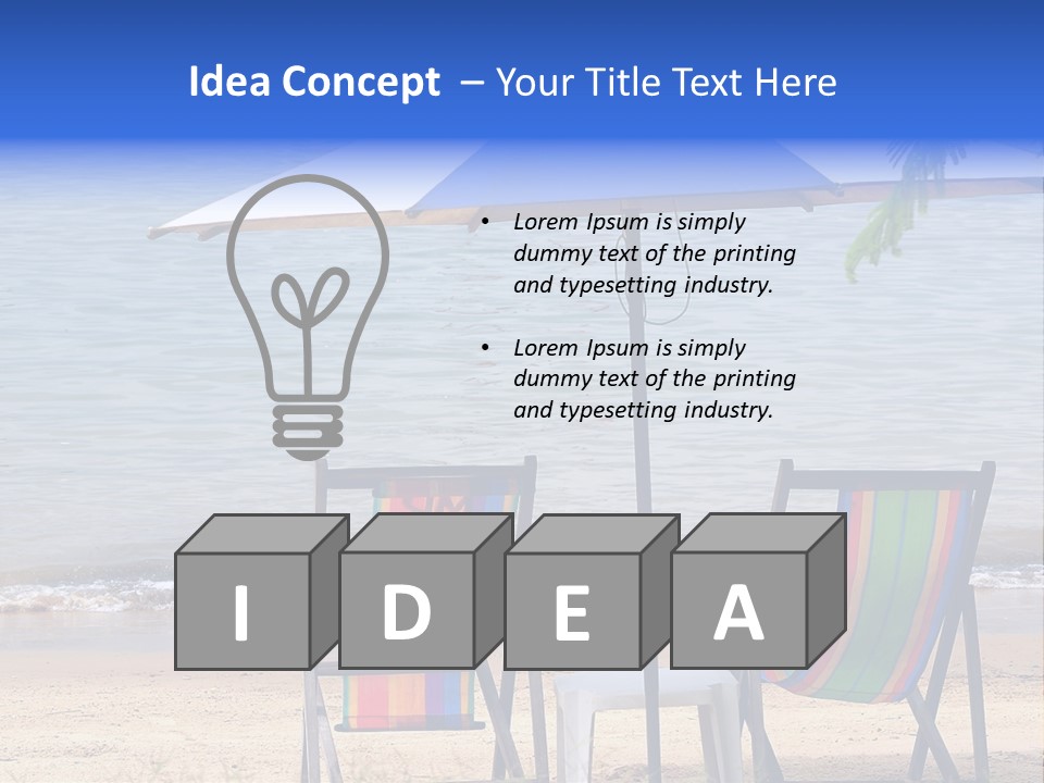 Two Beach Chairs Under An Umbrella On The Beach PowerPoint Template
