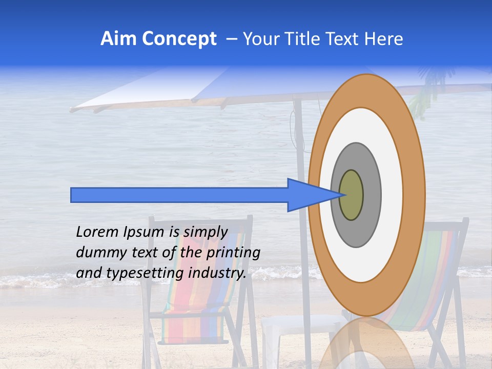 Two Beach Chairs Under An Umbrella On The Beach PowerPoint Template