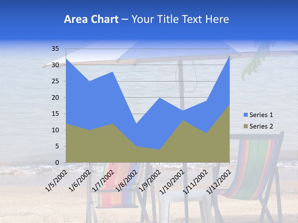 Two Beach Chairs Under An Umbrella On The Beach PowerPoint Template
