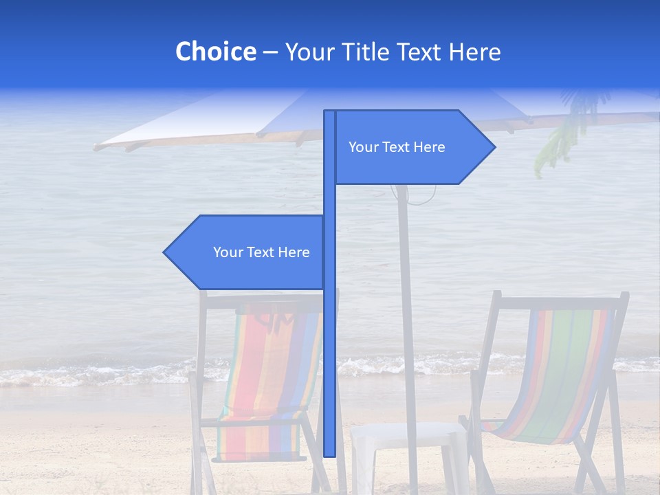 Two Beach Chairs Under An Umbrella On The Beach PowerPoint Template