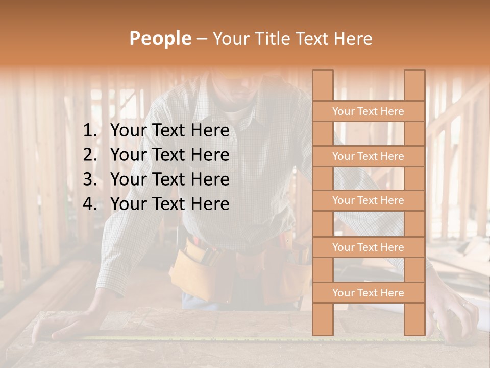 A Man Working Building A Home And Measuring Some Wood PowerPoint Template