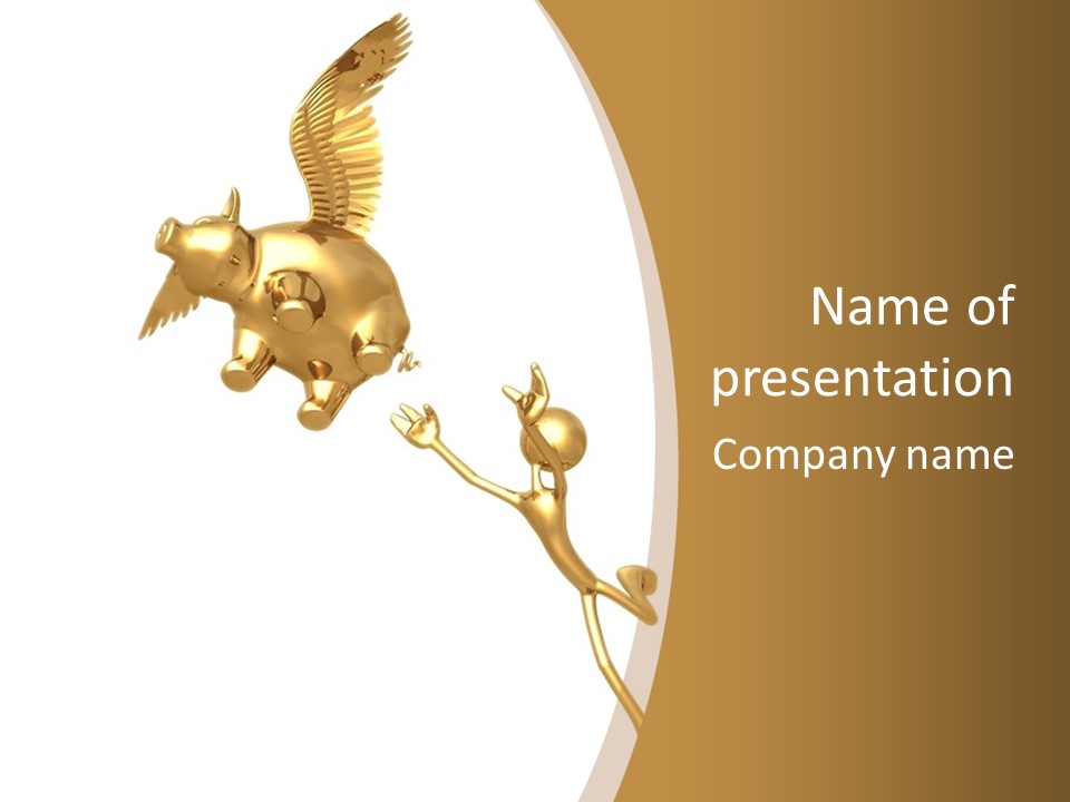 Reaching For A Flying Piggy Bank PowerPoint Template