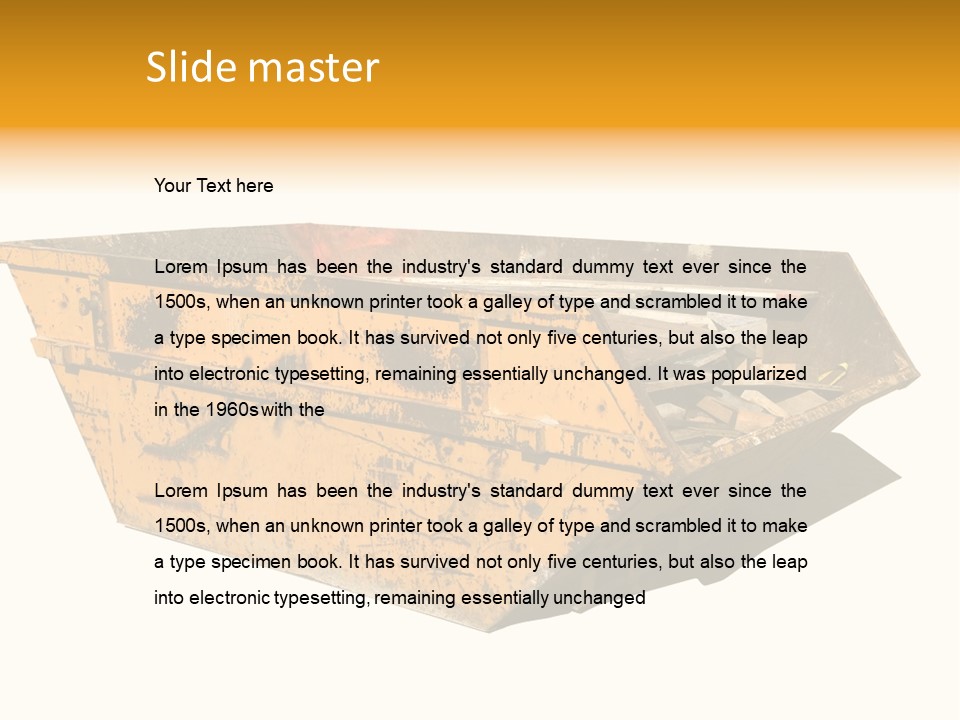 Old Yellow Builders Skip, Isolated On White, Clipping Paths For Skip And Shadow. PowerPoint Template