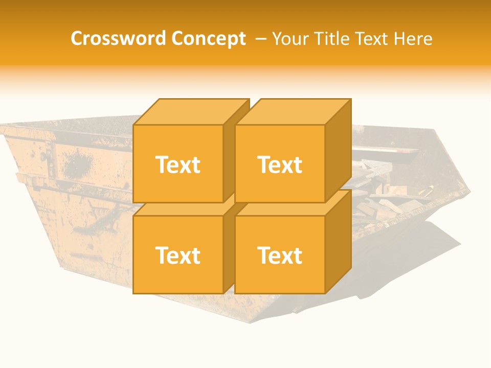 Old Yellow Builders Skip, Isolated On White, Clipping Paths For Skip And Shadow. PowerPoint Template