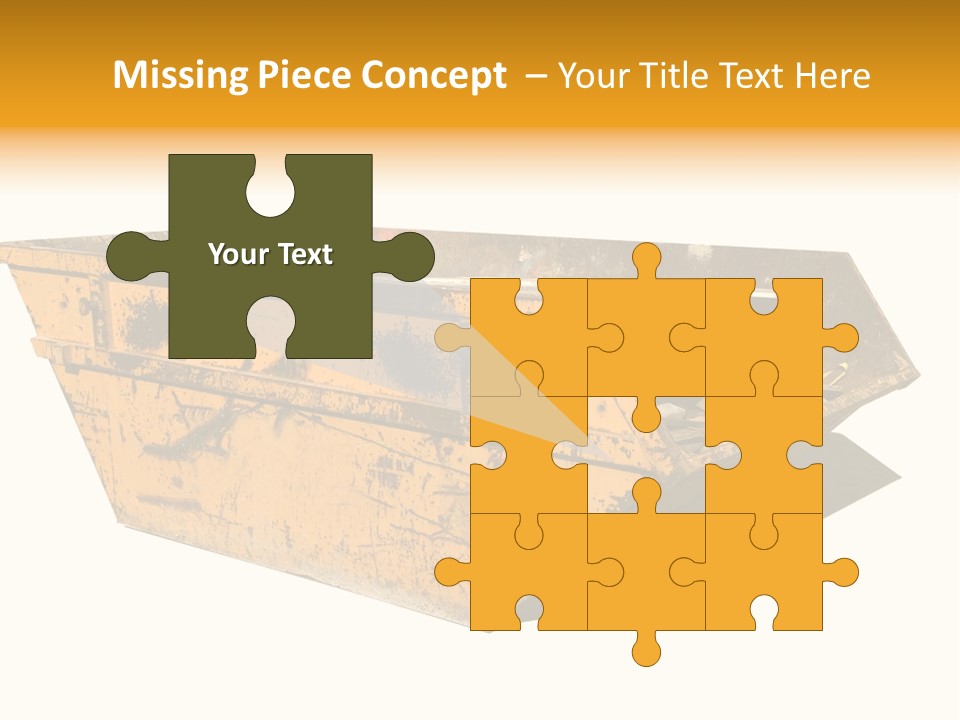 Old Yellow Builders Skip, Isolated On White, Clipping Paths For Skip And Shadow. PowerPoint Template