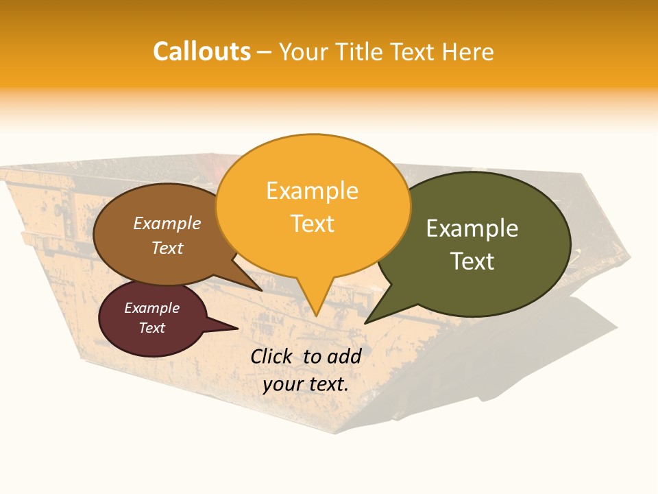 Old Yellow Builders Skip, Isolated On White, Clipping Paths For Skip And Shadow. PowerPoint Template