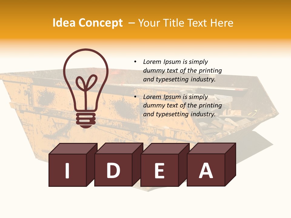 Old Yellow Builders Skip, Isolated On White, Clipping Paths For Skip And Shadow. PowerPoint Template