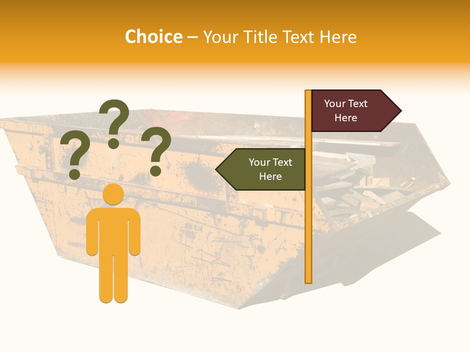 Old Yellow Builders Skip, Isolated On White, Clipping Paths For Skip And Shadow. PowerPoint Template