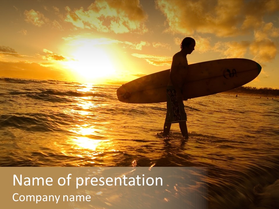 Silhouette Of Surfer At Sunset PowerPoint Template