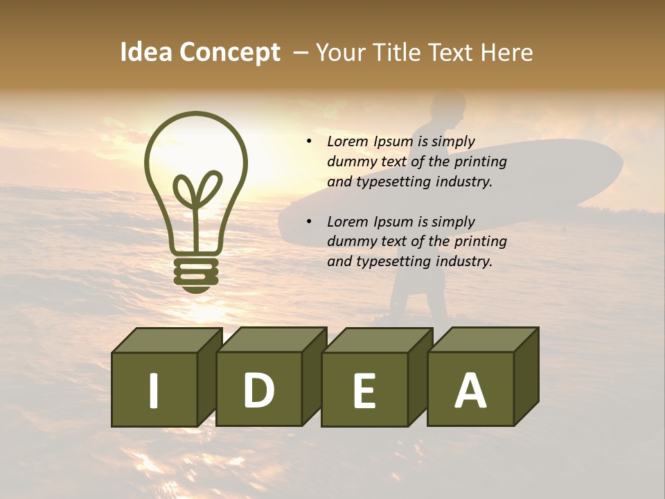 Silhouette Of Surfer At Sunset PowerPoint Template