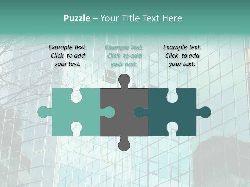 Worker Climbing At Mirror Wall Of Office Building PowerPoint Template