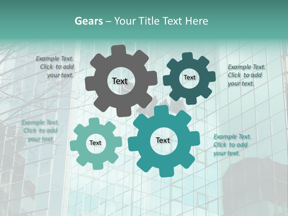 Worker Climbing At Mirror Wall Of Office Building PowerPoint Template