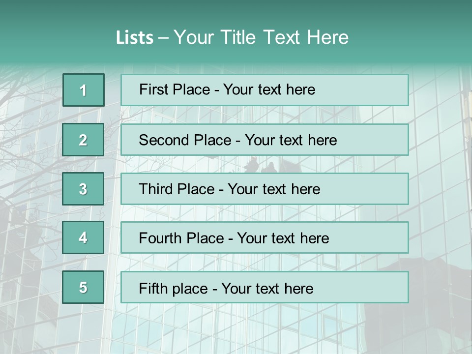 Worker Climbing At Mirror Wall Of Office Building PowerPoint Template