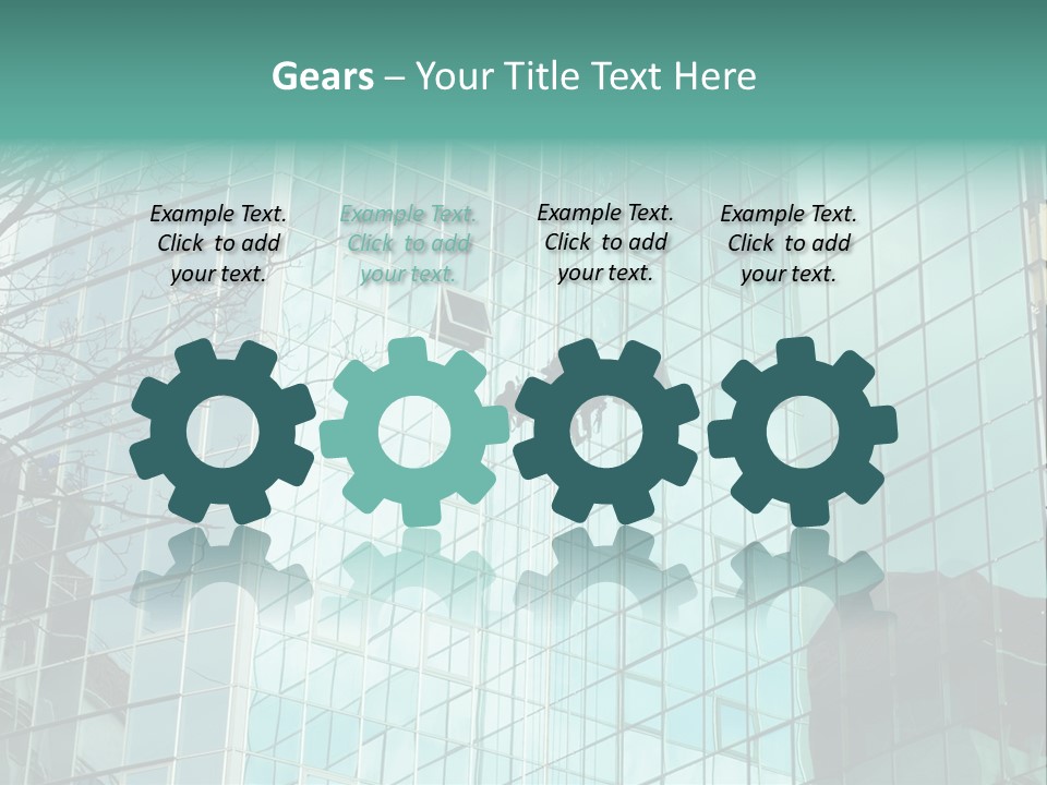 Worker Climbing At Mirror Wall Of Office Building PowerPoint Template