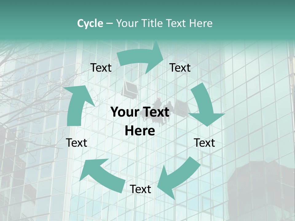 Worker Climbing At Mirror Wall Of Office Building PowerPoint Template