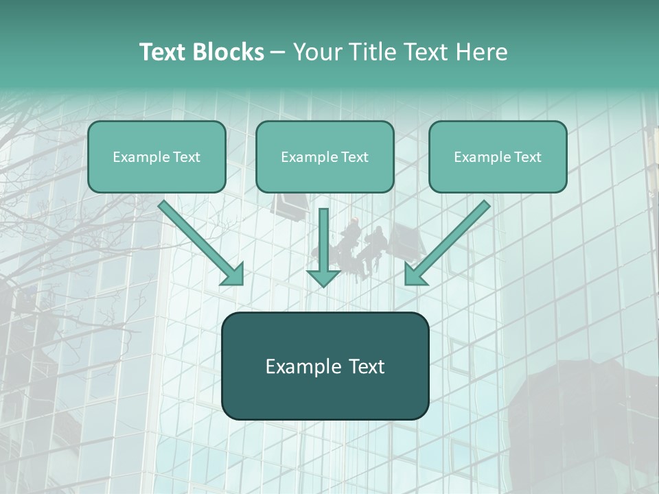 Worker Climbing At Mirror Wall Of Office Building PowerPoint Template