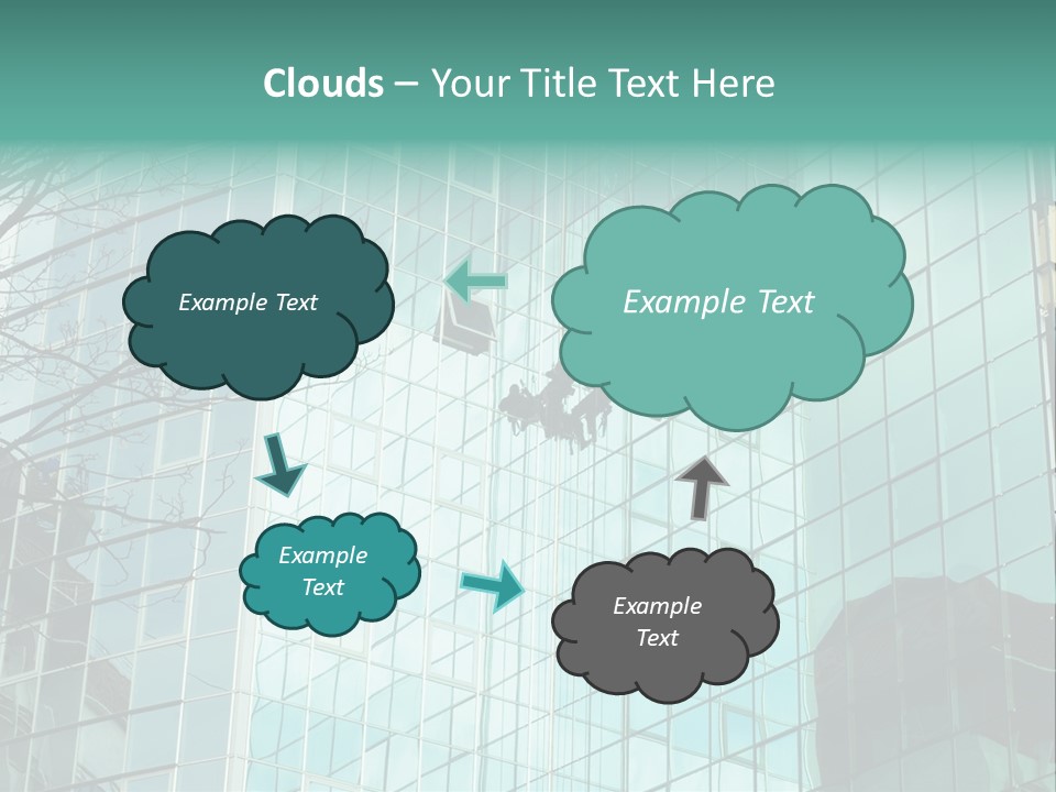 Worker Climbing At Mirror Wall Of Office Building PowerPoint Template