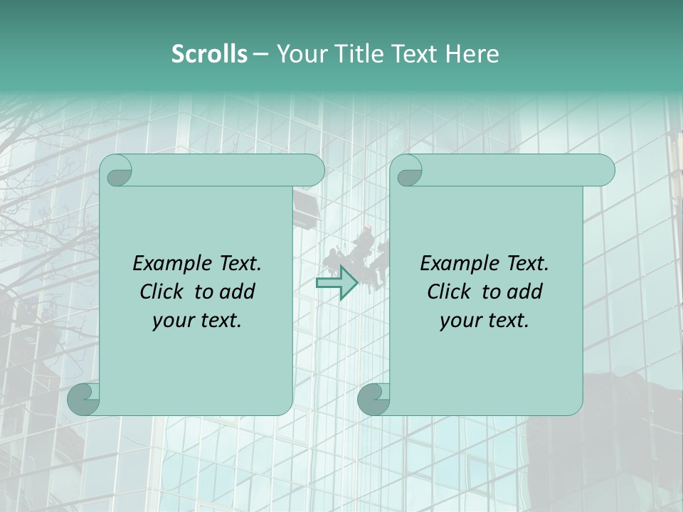 Worker Climbing At Mirror Wall Of Office Building PowerPoint Template