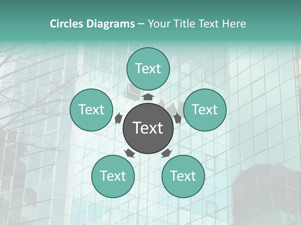 Worker Climbing At Mirror Wall Of Office Building PowerPoint Template